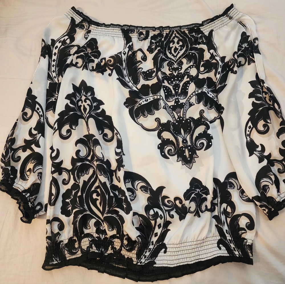 Elegant Black and White Off-Shoulder Blouse